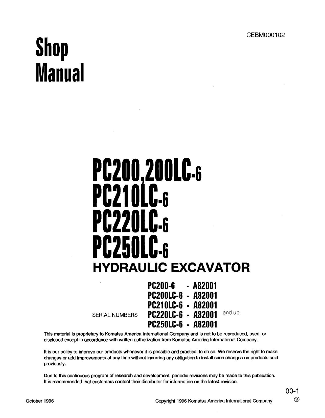 PC200-6 PC200LC-6 PC210LC-6  PC220LC-6  PC250LC-6  Shop Manual